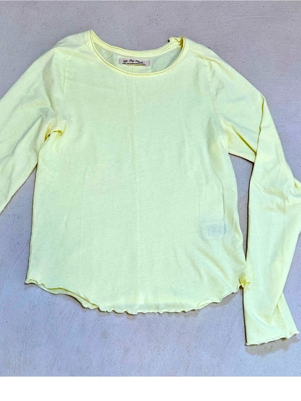 We The Free Pale Yellow Ruffle-Trim Long Sleeve Top